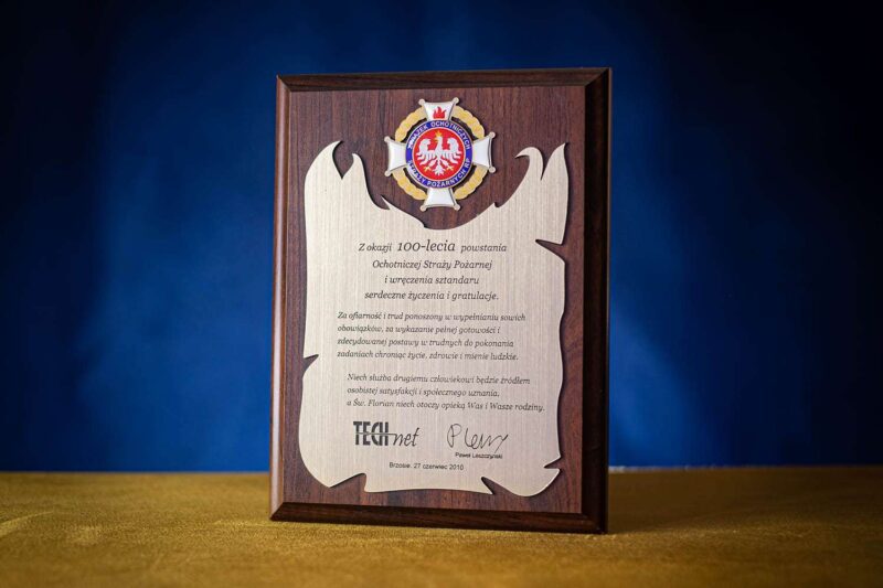 Z okazji 100-lecia OSP – metalizowany dyplom